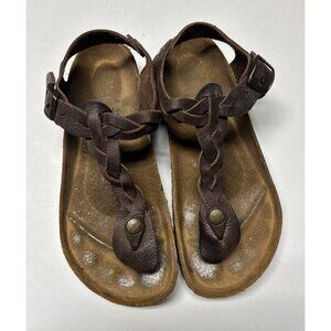 Tatami Birkenstocks Kairo Twist Habana Brown Braided Leather T Strap Sandals 37